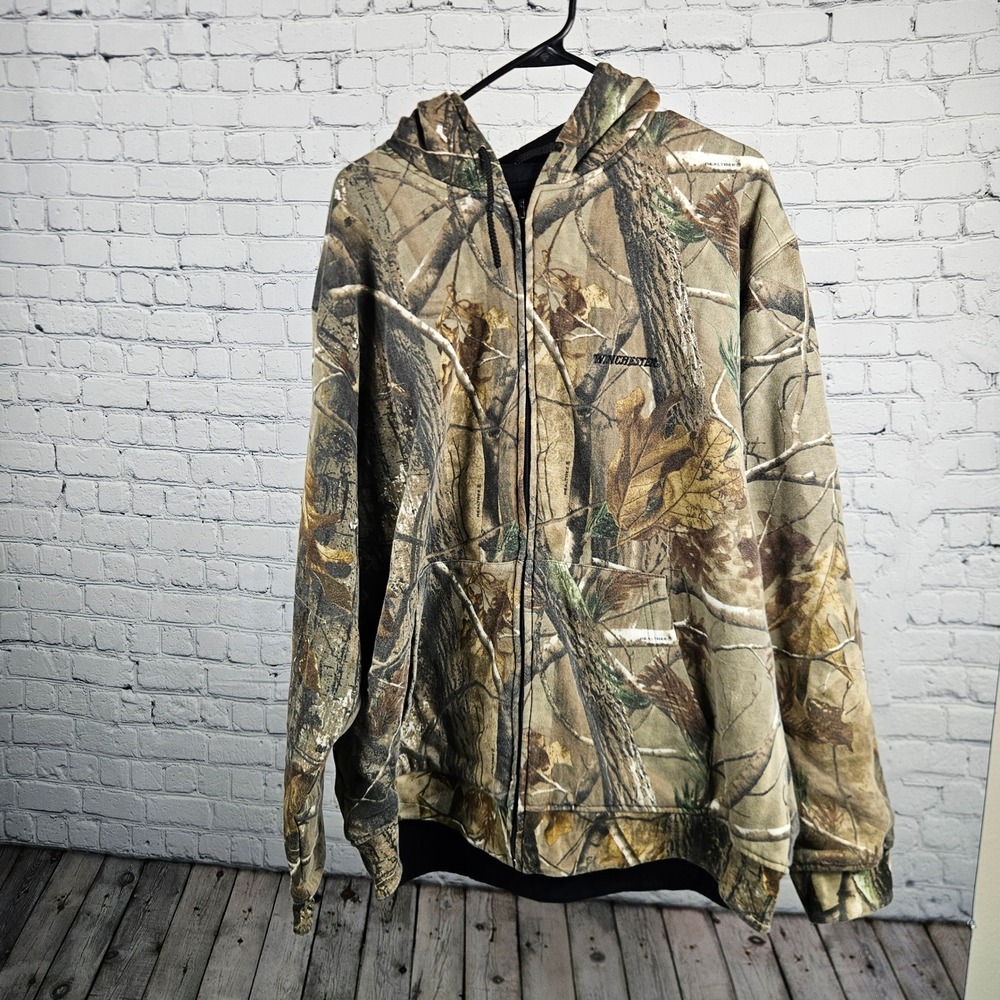 Winchester Realtree Camo Full Zip Hoodie Mens XL Brown Green Hunting Jacket